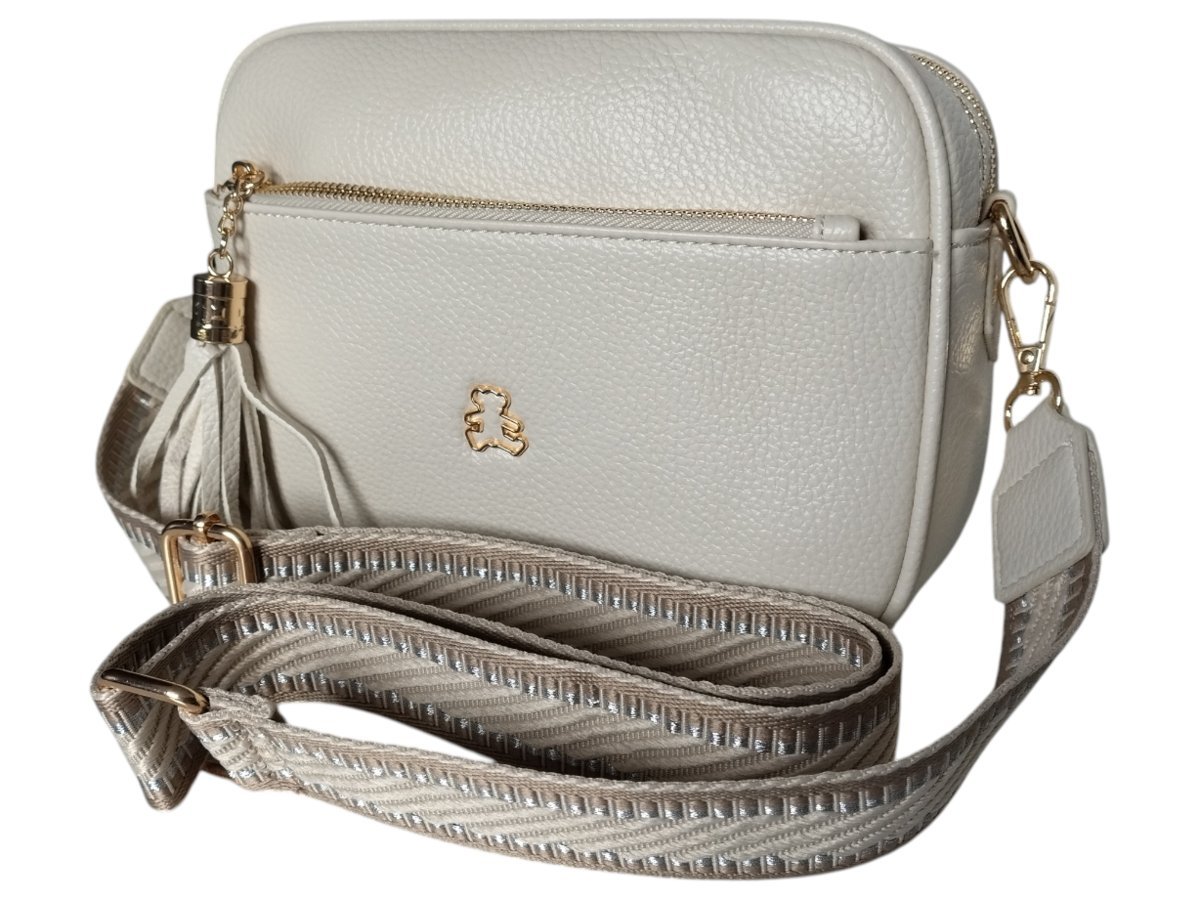 Torebka Damska Beżowa Mała Listonoszka Na Ramię, Kuferek Z Szerokim Paskiem