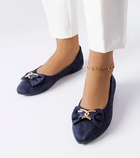Granatowe balerinki zdobione kokardką Jetté-36 - Mokasyny damskie - miniaturka - grafika 1