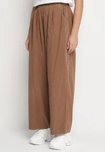 Brązowe Szerokie Spodnie z Bawełny z Wysokim Stanem Florili - Spodnie damskie - miniaturka - grafika 1