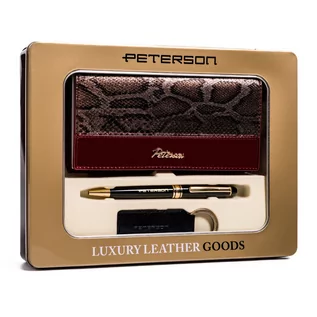 Portfele - Zestaw prezentowy: duży, skórzany portfel damski, brelok i długopis — Peterson - grafika 1