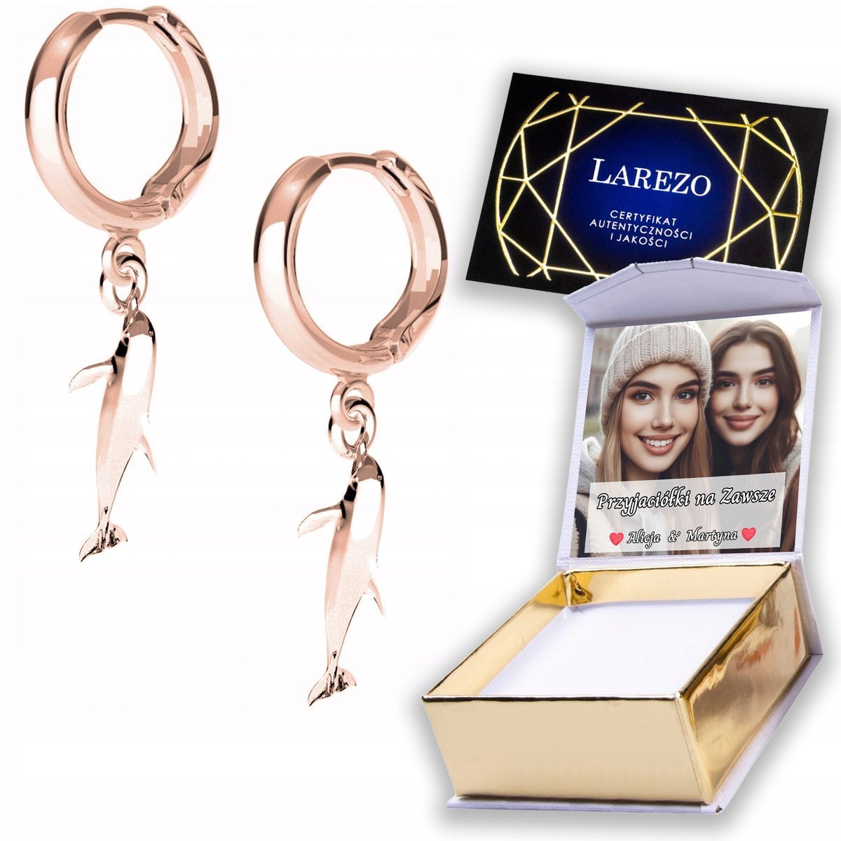 Kolczyki Pozłacane 925 z Delfinem Ryby Rybki Delfiny Zwierzę Ocean NADRUK