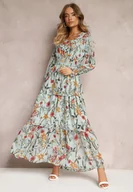 Sukienki - Miętowa Rozkoszowana Sukienka Maxi z Falbankami i Gumką w Talii Leezasa - Renee - miniaturka - grafika 1