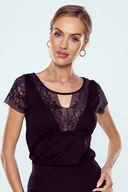 Koszulki i topy damskie - Elegancki T-shirt z koronką Lani czarny S - miniaturka - grafika 1