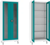 Meble i wyposażenie gabinetów medycznych - XSML.112.9010.5018 mobilna szafa lekarska 2-skrzydłowa 1-komorowa biało-turkusowa na kołach - miniaturka - grafika 1