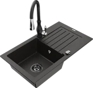 Zlewozmywaki z baterią - Mexen Pablo zlewozmywak granitowy 1-komorowy z ociekaczem i baterią kuchenną Savita, czarny/złoty metalik - 6510-75-672601-70-B - miniaturka - grafika 1