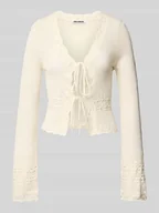 Swetry damskie - Kurtka z dzianiny z wiązaniem - miniaturka - grafika 1