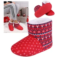 Kapcie damskie - Czerwone, dziecięce papcie/kapcie w świąteczny wzór 30-31 EU - miniaturka - grafika 1