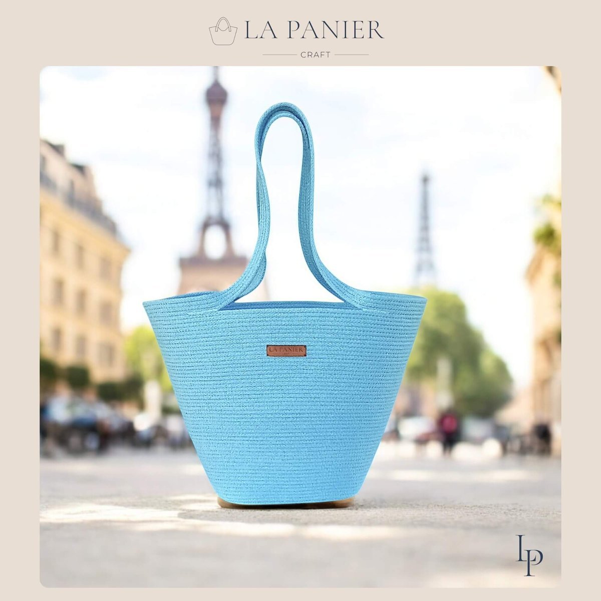 Koszyk na lato błękitna torba na zakupy miejska wakacyjna shopper La Panier