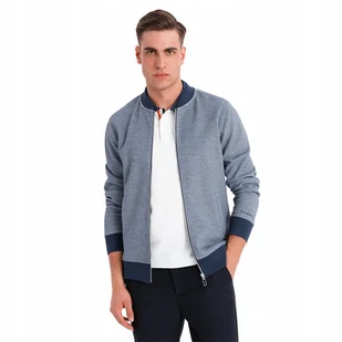 Bluza męska bomberka z dzianiny pique granatowa Ombre OM-SSZP-0238 V2 r XL - Bluzy męskie - miniaturka - grafika 1