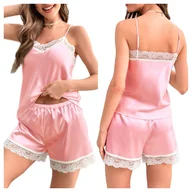 Piżamy damskie - Piżama satynowa dwuczęściowa z koronką - M - miniaturka - grafika 1