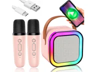 Instrumenty muzyczne dla dzieci - Mikrofon Głośnik Bezprzewodowy Zestaw Karaoke Bluetooth 2 Mikrofony Różowy - miniaturka - grafika 1
