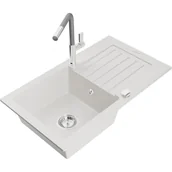 Zlewozmywaki z baterią - Mexen Pablo zlewozmywak granitowy 1-komorowy z ociekaczem i baterią kuchenną Flora, biały - miniaturka - grafika 1