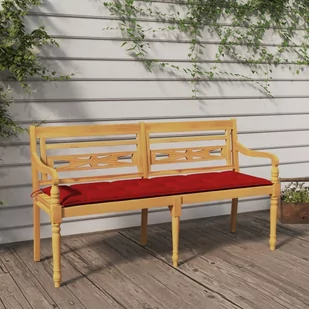 vidaXL Ławka Batavia z czerwony poduszką, 150 cm, lite drewno tekowe - Ławki ogrodowe - miniaturka - grafika 1