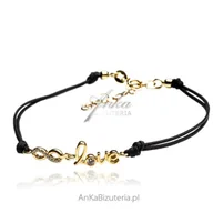 Bransoletki - ankabizuteria.pl Bransoletka srebrna pozłacana z cyrkoniami na czarny - miniaturka - grafika 1