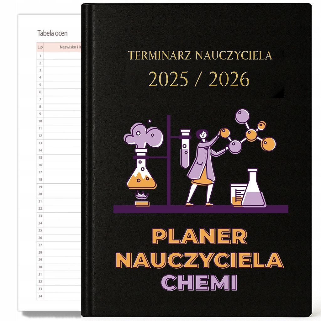 KALENDARZ NAUCZYCIELSKI 2025-2026 CZARNY PLANER NAUCZYCIELA CHEMII Prezent