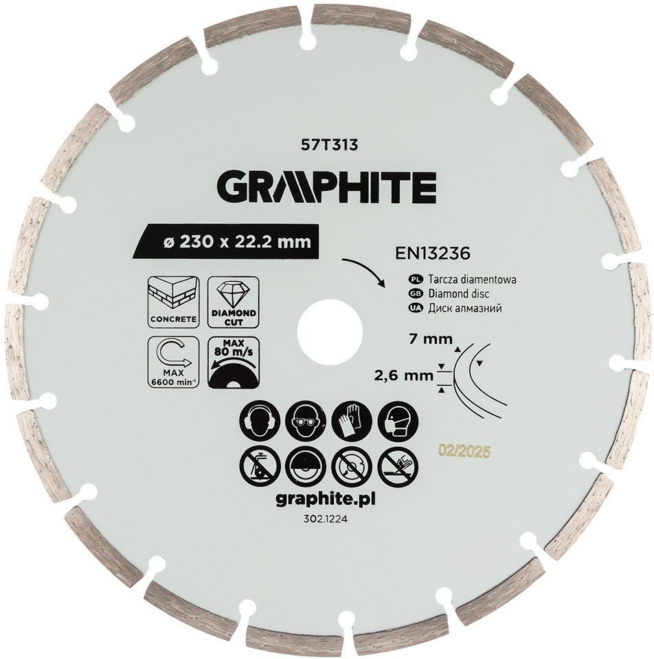 Graphite Tarcza diamentowa do cięcia segmentowa, 230 x 22.2 mm, na sucho