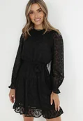 Sukienki - Czarna Sukienka Koronkowa Wiązana w Pasie Mova - miniaturka - grafika 1