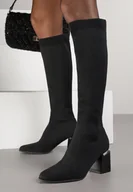 Kozaki damskie - Czarne Skarpetkowe Kozaki VICES na Słupku z Metaliczną Aplikacją Rakaria - miniaturka - grafika 1