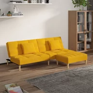 Sofy i kanapy - Lumarko 2-os. kanapa z 2 poduszkami i podnóżkiem, żółta, obita tkaniną - miniaturka - grafika 1