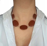 Naszyjniki - Naszyjnik PIASEK PUSTYNI owalne kamienie struna 50cm srebro 925 - miniaturka - grafika 1