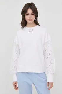 Bluzy damskie - BOSS bluza bawełniana damska kolor biały z aplikacją - - grafika 1