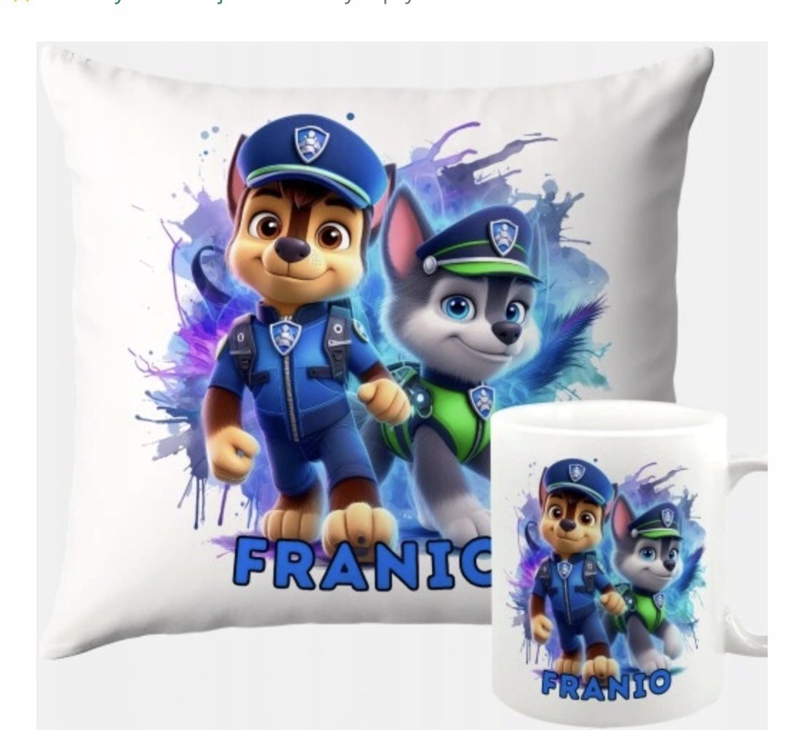 ZESTAW PODUSZKA + KUBEK Prezent PSI PATROL SKYE CHASE PIES + IMIĘ 34