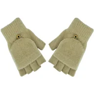 Rękawiczki dla dzieci - Ciepłe mitenki dziewczęce rękawiczki odkrywające palce Noviti RZ073-G-01 Beżowe - miniaturka - grafika 1