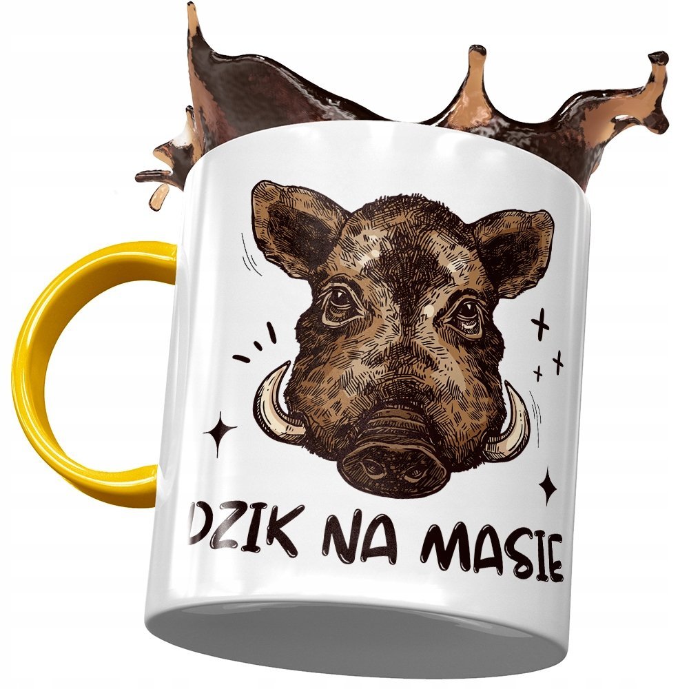 Kubek Żółty Śmieszny Zabawny Dzik Na Masie Prezent z Nadrukiem ze Zdjęciem + Opakowanie na prezent (wzór 03)
