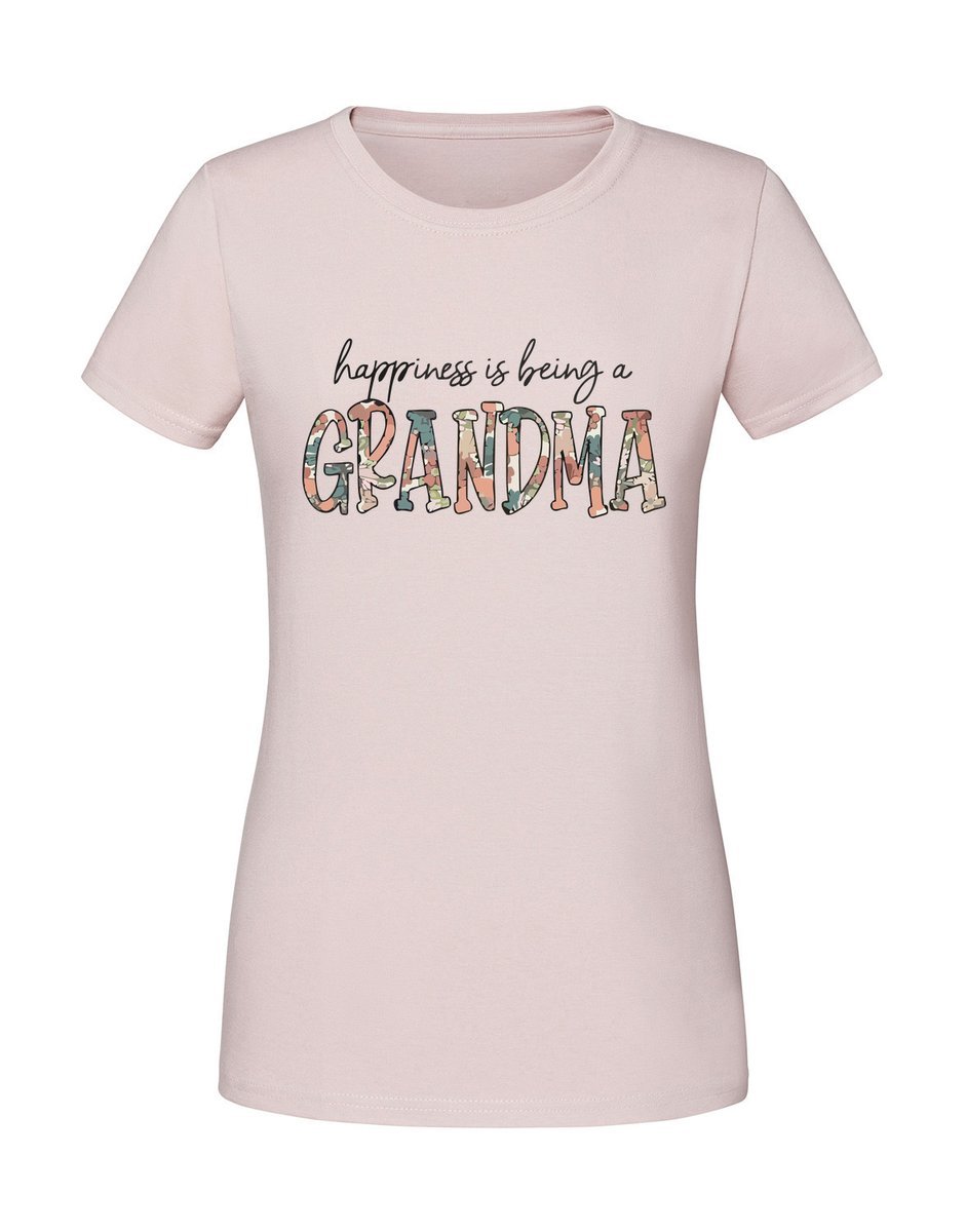 Damska koszulka z nadrukiem - happiness is being a grandma Pudrowy Róż XL