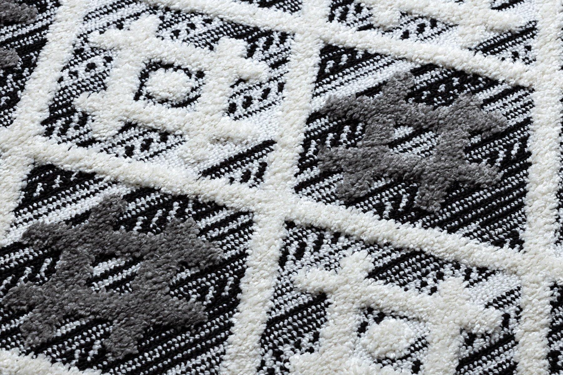 Dywan MAROC P642 Romby Zygzak / biały Frędzle berberyjski marokański shaggy szary 120x170 cm