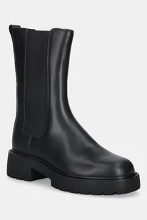 Calvin Klein sztyblety skórzane CHUNKY HIGH CHELSEA kolor czarny na płaskim obcasie YW0YW01909 - Botki damskie - miniaturka - grafika 1
