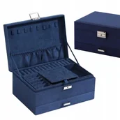 Pudełka i szkatułki - Kuferek Szkatułka Na Biżuterię Elegancki Organizer Prezent Granatowy F42 - miniaturka - grafika 1