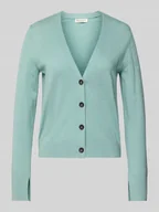 Swetry damskie - Kurtka z dzianiny o kroju slim fit z mieszanki bawełny i lnu - miniaturka - grafika 1