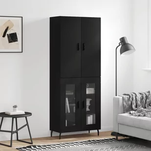 vidaXL Witrynka, czarna, 69,5x34x180 cm, materiał drewnopochodny - Witryny - miniaturka - grafika 1