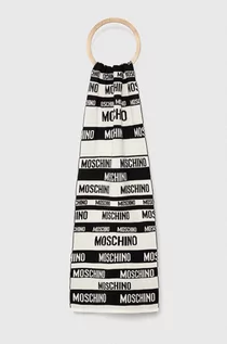 Apaszki i szaliki damskie - Moschino szalik wełniany kolor biały wzorzysty - grafika 1
