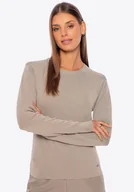 Swetry damskie - Damski sweter z wiskozy i nylonu beżowy - miniaturka - grafika 1