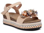 Sandały damskie - Sandały damskie na platformie beżowe z ozdobą S.Barski HY056 -39 - miniaturka - grafika 1