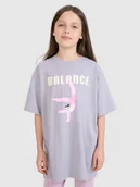 Koszulki dla dziewczynek - 4F T-shirt oversize z nadrukiem dziewczęcy - szary 122 (6-7 lat) - miniaturka - grafika 1