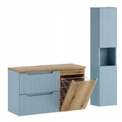 Szafki łazienkowe - Szafka łazienkowa NOVA DENIM 100 cm dąb Coast Evoke z blatem koszem i słupkiem - miniaturka - grafika 1