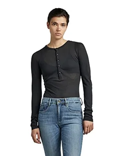 G-STAR RAW Henley Body Slim Top Top, Czarny (Caviar D22332-c954-d301), S - Koszulki i topy damskie - miniaturka - grafika 1