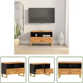 Szafki RTV - The Living Store szafka pod telewizor brązowo-czarna 70x33,5x46 cm lite drewno mango - miniaturka - grafika 1