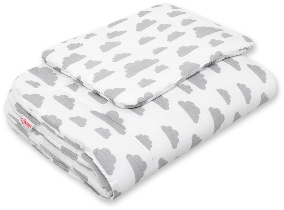 Komplet pościeli dla niemowląt z wypełnieniem 2-cz 75x100cm NEWBORN - chmurki szare