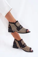 Botki damskie - Skórzane Botki Damskie Z Odkrytymi Palcami Maciejka 06934-39/00-1 Czarno-Beżowe-36 - miniaturka - grafika 1