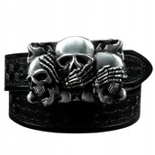 Paski - Pas pasek gotycki alt punk rock metal y2k czarny CZASZKI retro 125 130 cm - miniaturka - grafika 1