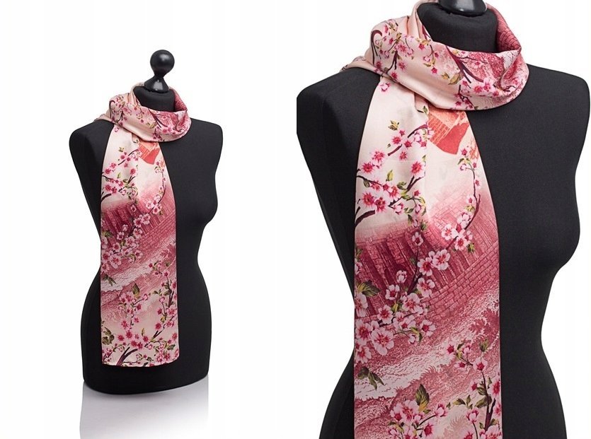 Jedwabny Szal Chusta Malbery apaszka szalik CHERRY TREE