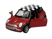 Samochody i pojazdy dla dzieci - Welly Mini Cooper Z Szachownicą Czerwony 1:34 Samochód Nowy Metalowy Model - miniaturka - grafika 1