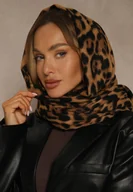 Apaszki i szaliki damskie - Brązowy Panterkowy Szalik z Wiskozy Zdobiony Frędzlami Ferialda - miniaturka - grafika 1