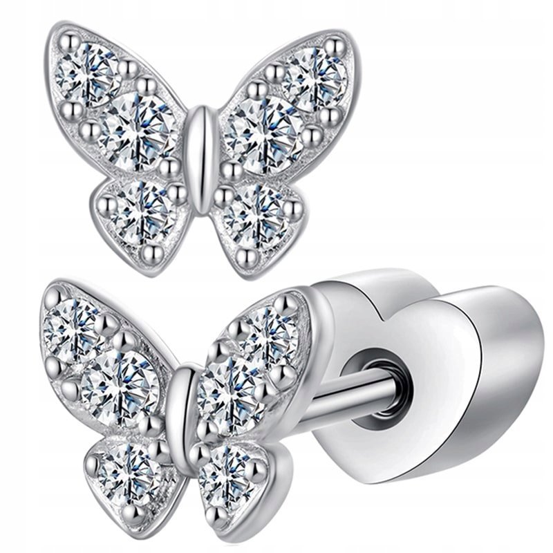 Kolczyki Srebrne Kolczyki Motylki Moissanit Srebro 925 Kolczyki Trusky