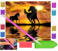Zabawki kreatywne - Haft diamentowy KONIE W GALOPIE NA PLAŻY 30x30 OBRAZ duży zabawki kreatywne plastyczne - miniaturka - grafika 1