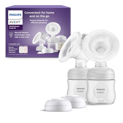 Philips Avent zestaw do podwójnego laktatora, bez części silnikowej, łatwe czyszczenie i montaż, 2 butelki, 2 dyski uszczelniające i 2 pierścienie mocujące do przechowywania pokarmu, model SCF335/12